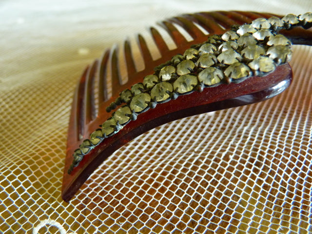 Antiker Kamm aus Kunstschildpatt und Strass, ca. 1905