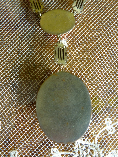 Art Deco Emaille Halskette aus schwarzem &amp; rotem Glas, 1920er
