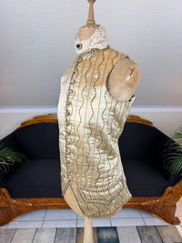Cream silk embroidered Georgian waistcoat c.1770 from England with long‑line silhouette and floral detailing.