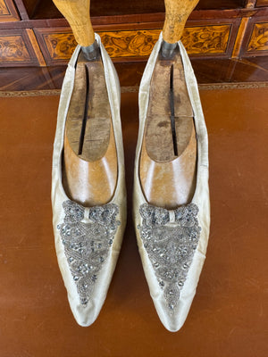 Antique Wedding Shoes 1911 – Silk Bridal Shoes with Glass Beads by Hook, Knowles & Co., Lady Gillman Provenance
