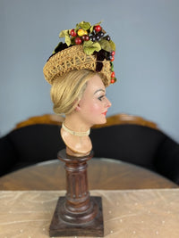 Antiker Gibson Girl Strohhut mit Kirschen, ca. 1890