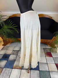Antique Edwardian petticoat from Lady Gillman wedding trousseau circa 1911 with whitework embroidery, lace inserts and layered skirt construction