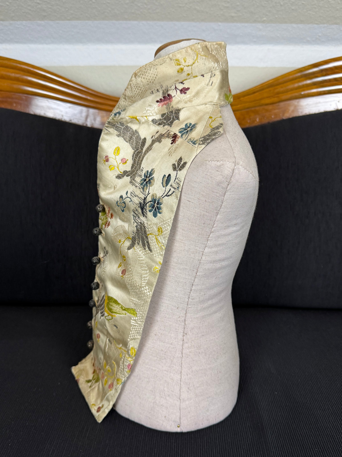 Antique Rococo boy's waistcoat front from France circa 1760 with original silver buttons, linen backing and rare eighteenth-century construction