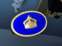 Imperial gift brooch with gilded Imperial Crown of Kaiser Wilhelm II, blue enamel, German Empire, circa 1900