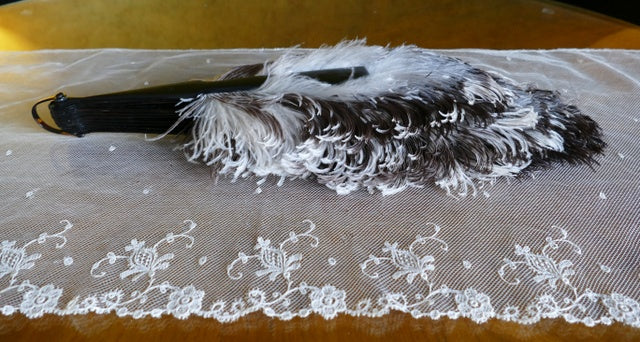 Braun-weißer Fächer aus Straußenfedern, ca. 1900