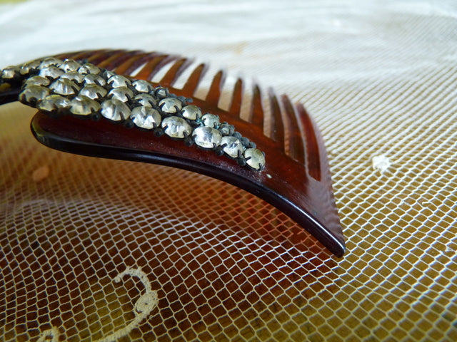 Antiker Kamm aus Kunstschildpatt und Strass, ca. 1905