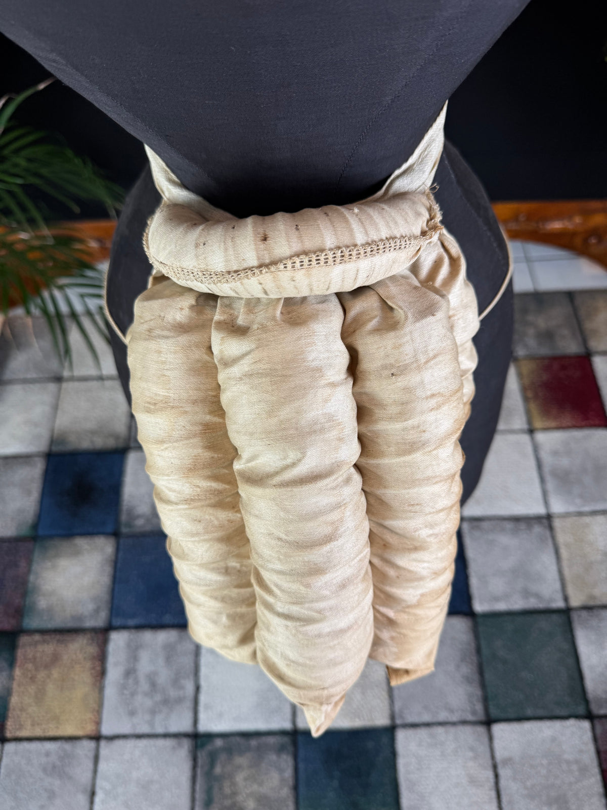 Antique tri‑coil bustle, 1880s cotton and steel coil Victorian undergarment