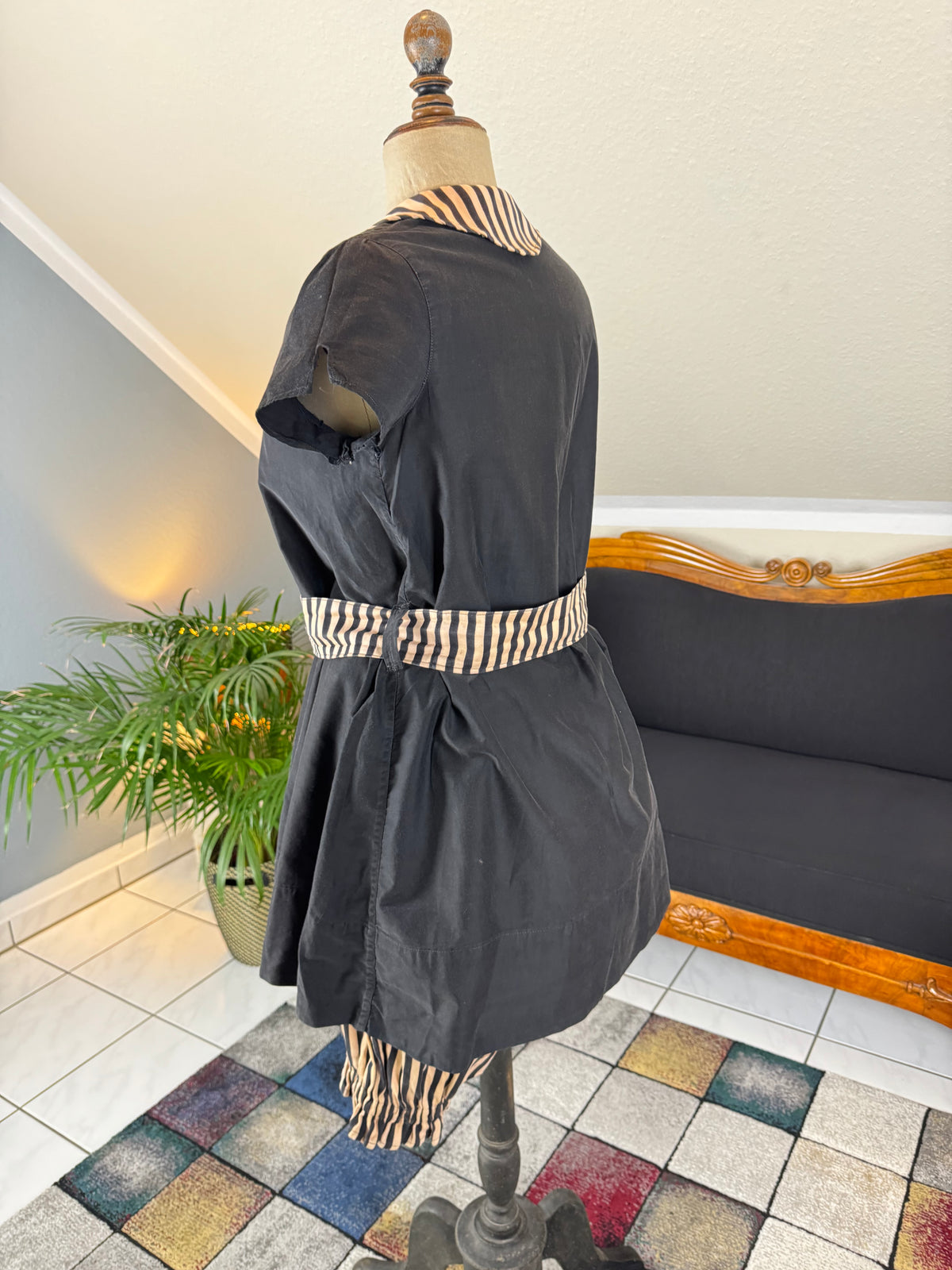 Early 20th‑century bathing costume, striped cotton, good condition