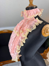 Pink ruffled French bust insert c.1901 with high standing collar and layered Belle Époque frills.