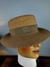 Antique 1905 French men’s straw hat with Rousseu & ses Fils label, velvet band, lined interior, handwritten owner’s tag, well preserved.”