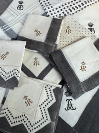 Royal antique mourning handkerchief collection c.1900 – 19 lace handkerchiefs with Württemberg monograms