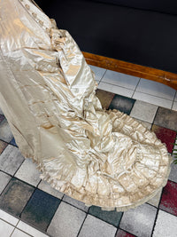 Antique Wedding Dress 1882 – Cream Satin Silk with Pleated Trims, Lace & Faux Pearls, Kate Rimer Provenance