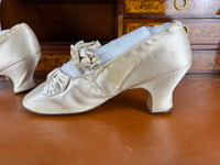 Antique 1882 silk wedding shoes with double bows by Julien Mayer Paris and Kate Rimer provenance