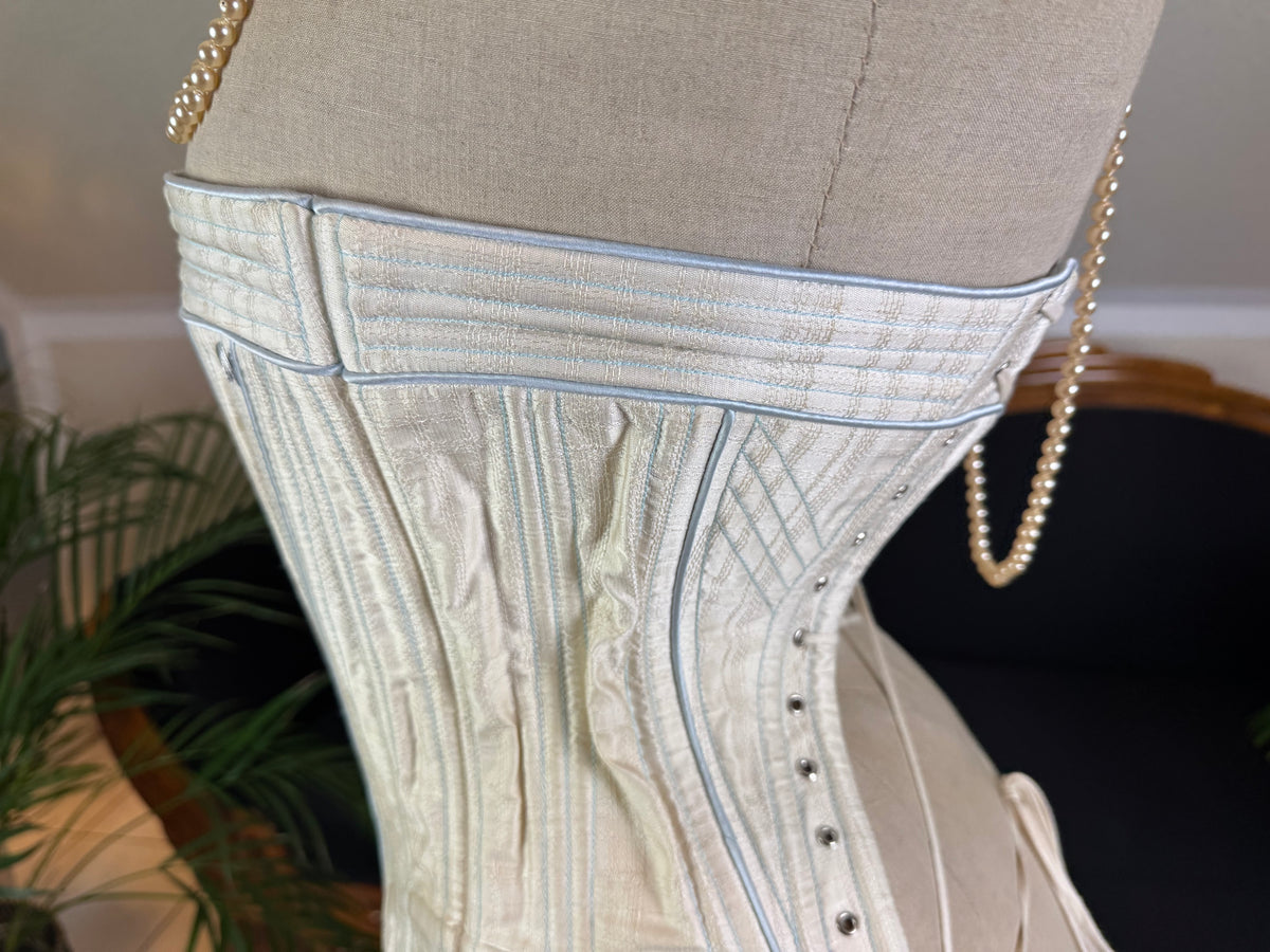 Vintage Cream Silk Corset, English Manufactory, 18th‑Century Style