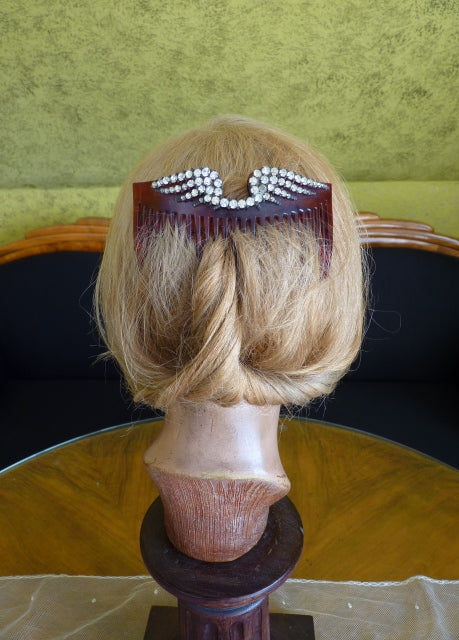 Antiker Kamm aus Kunstschildpatt und Strass, ca. 1905