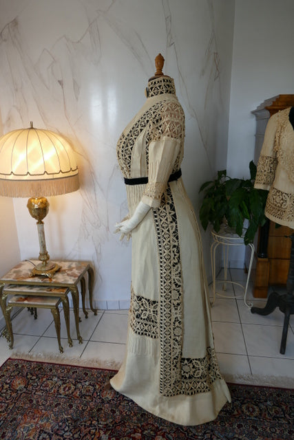 Antikes edwardianisches Leinen-Geh-Ensemble, ca. 1906 – Kleid & Jacke