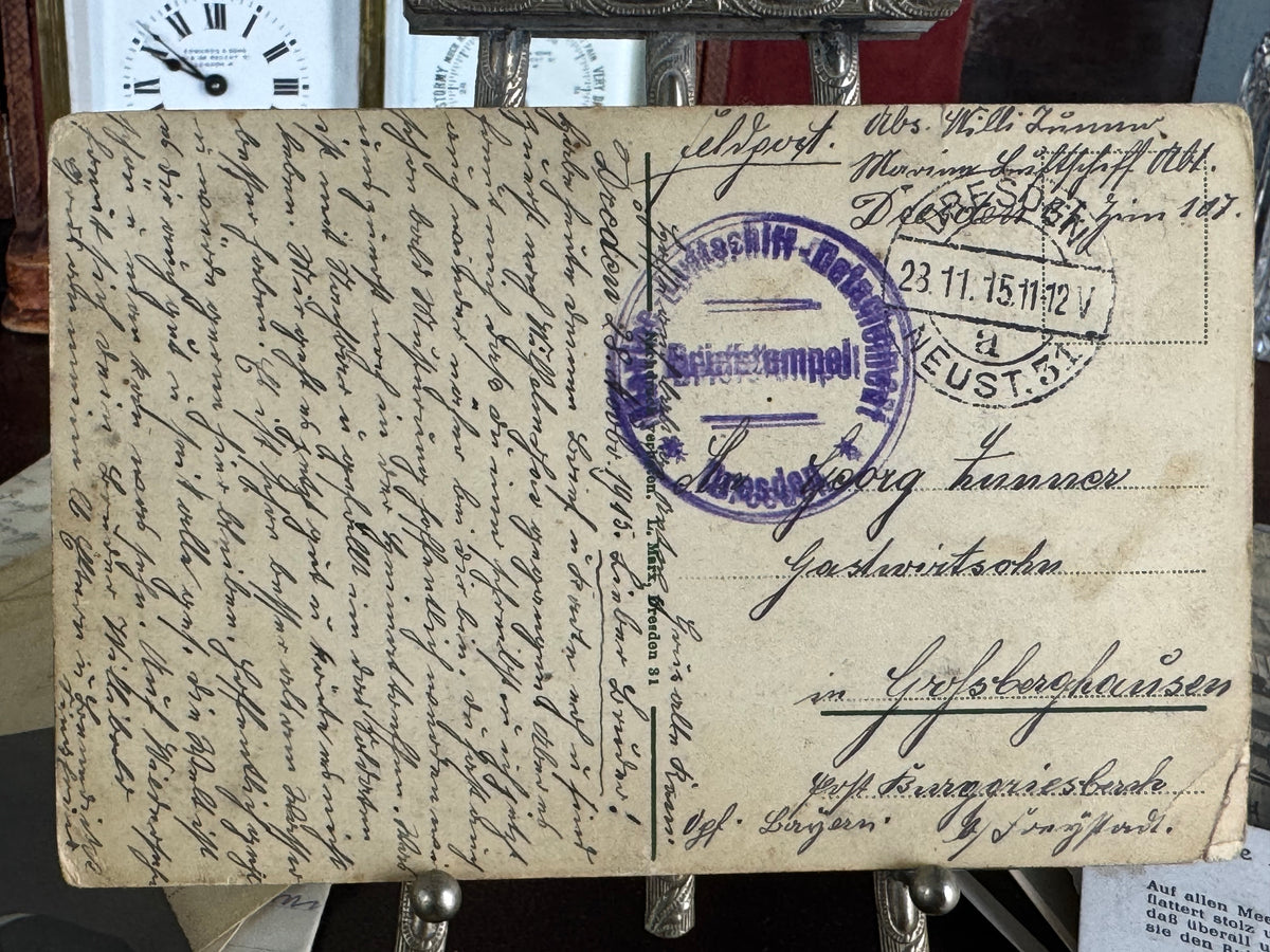 Einzigartige Sammlung zur deutschen Marine & Luftschifftruppe aus dem Ersten Weltkrieg, ca. 1914 – Messjacket von Willi Zunner mit Fotos und Feldpost