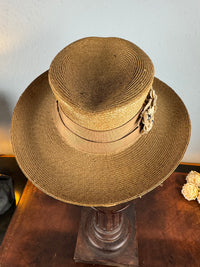 Antique Fine‑Woven French Straw Hat, ca. 1903 – Silk Band & Floral Details