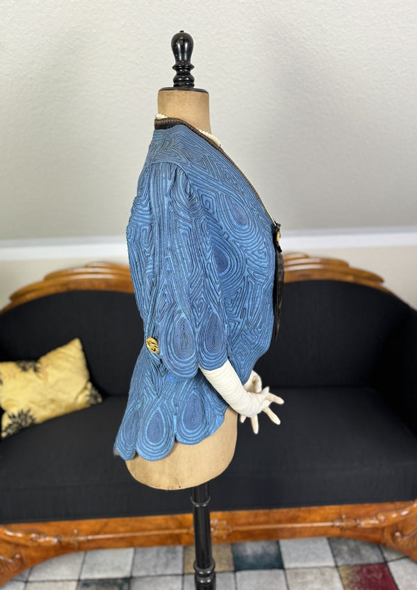 Art Nouveau buttons on early 20th century linen jacket