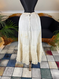 Antique Edwardian petticoat from Lady Gillman wedding trousseau circa 1911 with whitework embroidery, lace inserts and layered skirt construction