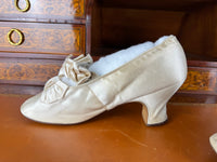 Antique 1882 silk wedding shoes with double bows by Julien Mayer Paris and Kate Rimer provenance