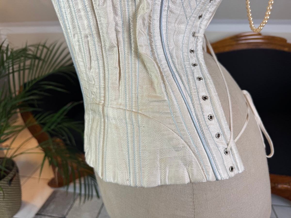 Vintage Cream Silk Corset, English Manufactory, 18th‑Century Style