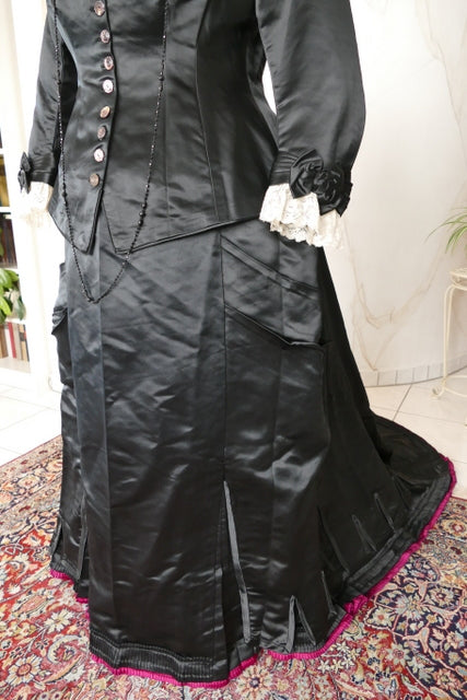 EMILE PINGAT Antikes viktorianisches Tournürenkleid, Paris, ca. 1882