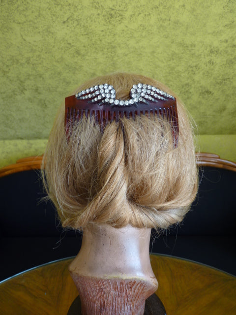 Antiker Kamm aus Kunstschildpatt und Strass, ca. 1905