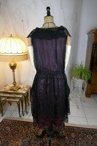 Antikes Partykleid der Goldenen Zwanziger, ca. 1925 – Seide & Chiffon-Lagen