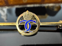 Gold tie pin with crowned blue enamel monogram of Crown Princess Cecilie of Prussia, Imperial German court jewellery.