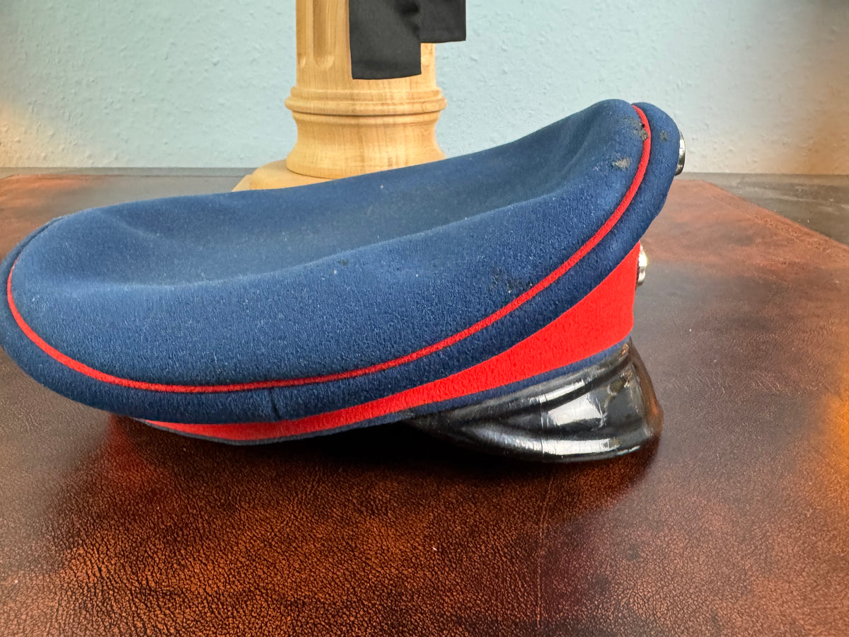 Rare Prussian officer’s dress cap by C. W. Borchert Berlin, red‑blue felt, gold crown