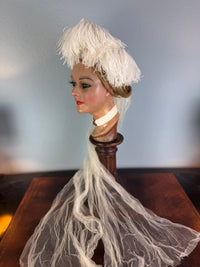 Victorian ostrich feather court headpiece, ca. 1890, debutante hair ornament.