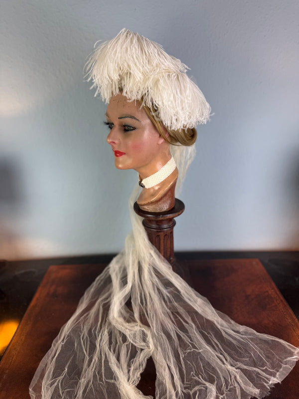 Victorian ostrich feather court headpiece, ca. 1890, debutante hair ornament.