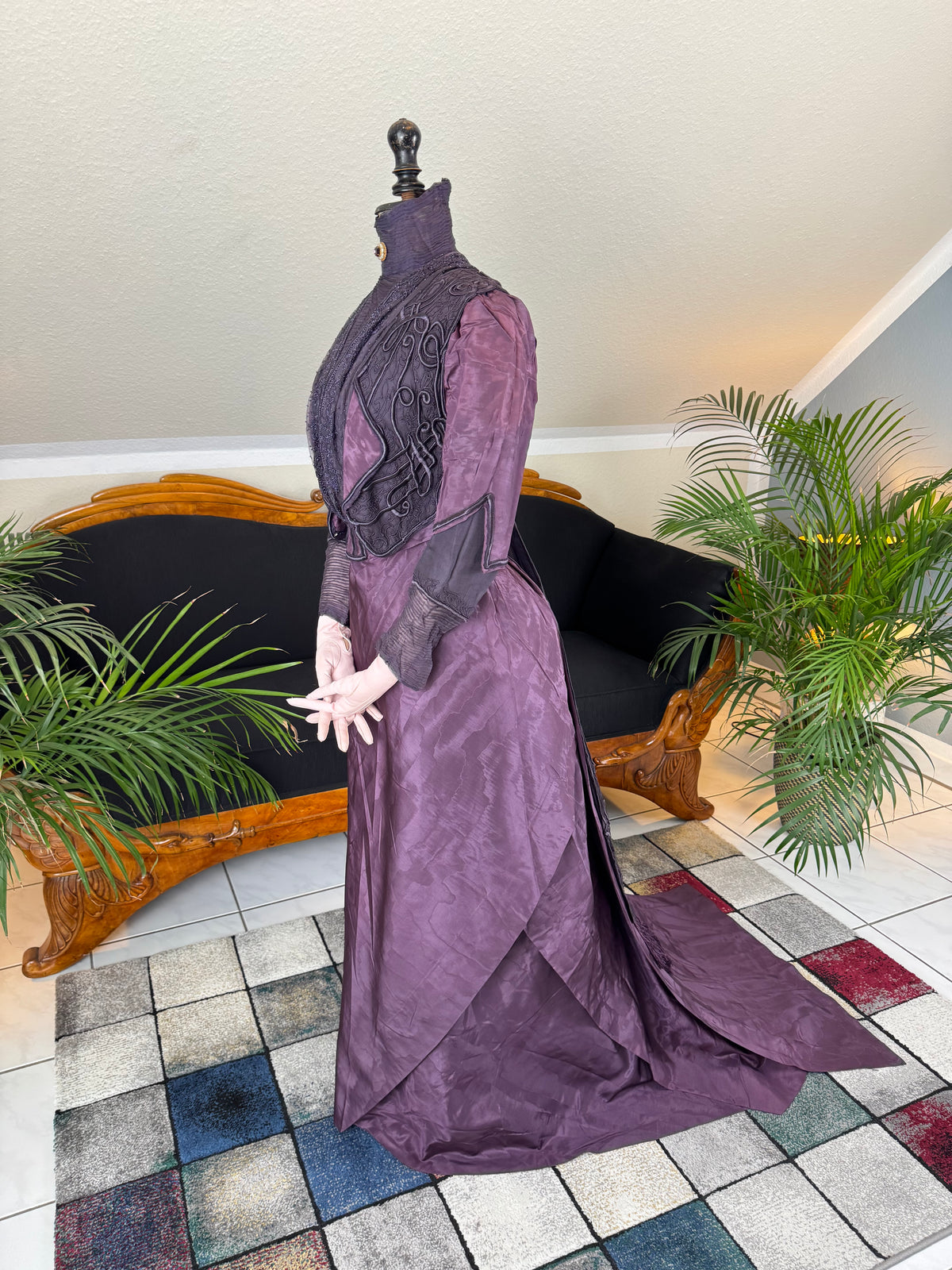 Rare 1911 Edwardian Half‑Mourning Dress by Kate Riley