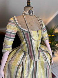 Striped silk 18th‑century dress with matching petticoat, robe à l’anglaise