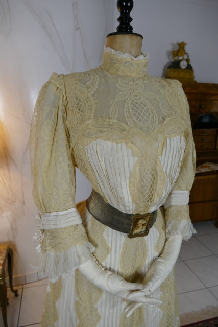 Antikes edwardianisches Kleid von 1901 – MACHARET New York & Paris Zweiteiliges Ensemble aus Seide und Spitze