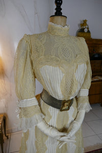 Antikes edwardianisches Kleid von 1901 – MACHARET New York & Paris Zweiteiliges Ensemble aus Seide und Spitze