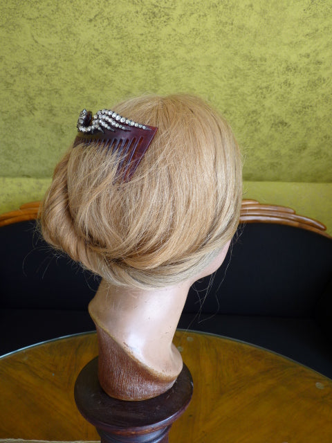Antiker Kamm aus Kunstschildpatt und Strass, ca. 1905