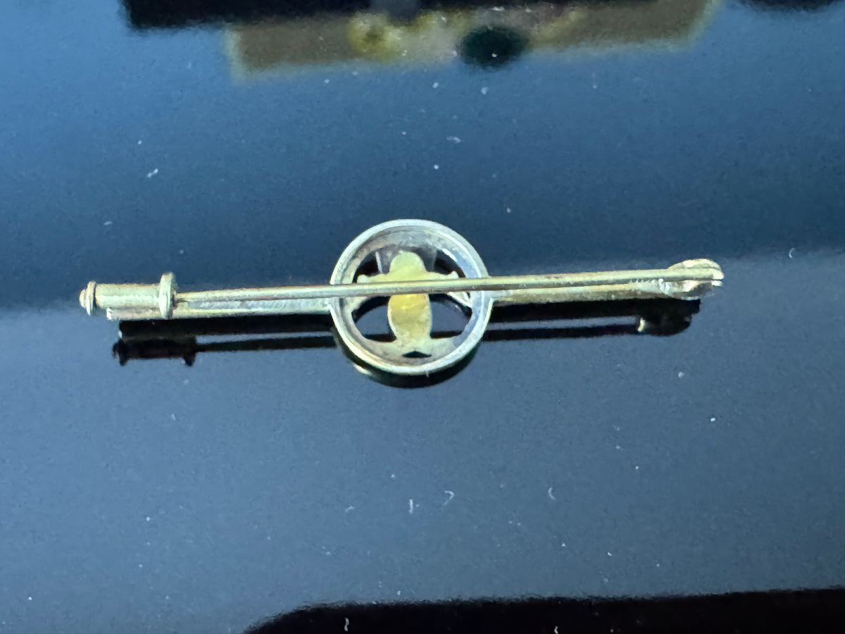 Gold tie pin with crowned blue enamel monogram of Crown Princess Cecilie of Prussia, Imperial German court jewellery.