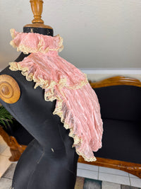 Pink ruffled French bust insert c.1901 with high standing collar and layered Belle Époque frills.