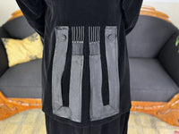 1910 Linker & Cie black velvet walking dress with decorative trimmings, front buttons and long skirt, antique gown