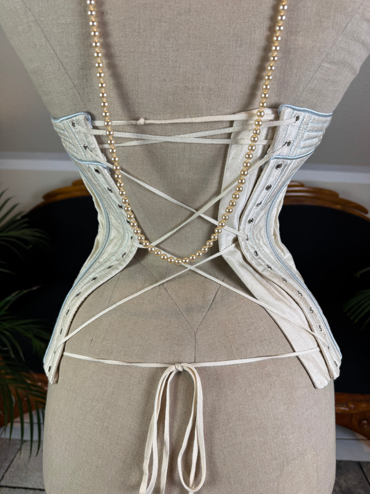 Vintage Cream Silk Corset, English Manufactory, 18th‑Century Style