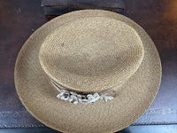 Antique Fine‑Woven French Straw Hat, ca. 1903 – Silk Band & Floral Details
