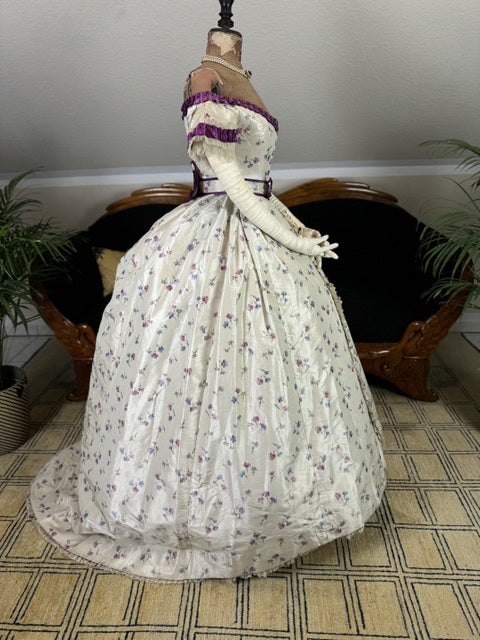 Antikes Seidenabendkleid mit Tagesoberteil, ca. 1864