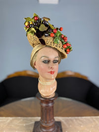 Antiker Gibson Girl Strohhut mit Kirschen, ca. 1890