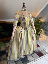 Striped silk 18th‑century dress with matching petticoat, robe à l’anglaise