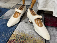 White Goatskin Wedding Shoes — 19th‑century footwear, strap fastening with white button