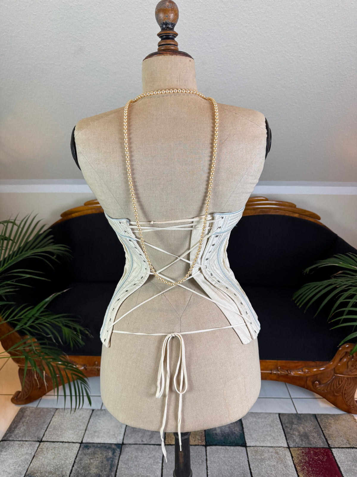 Vintage Cream Silk Corset, English Manufactory, 18th‑Century Style
