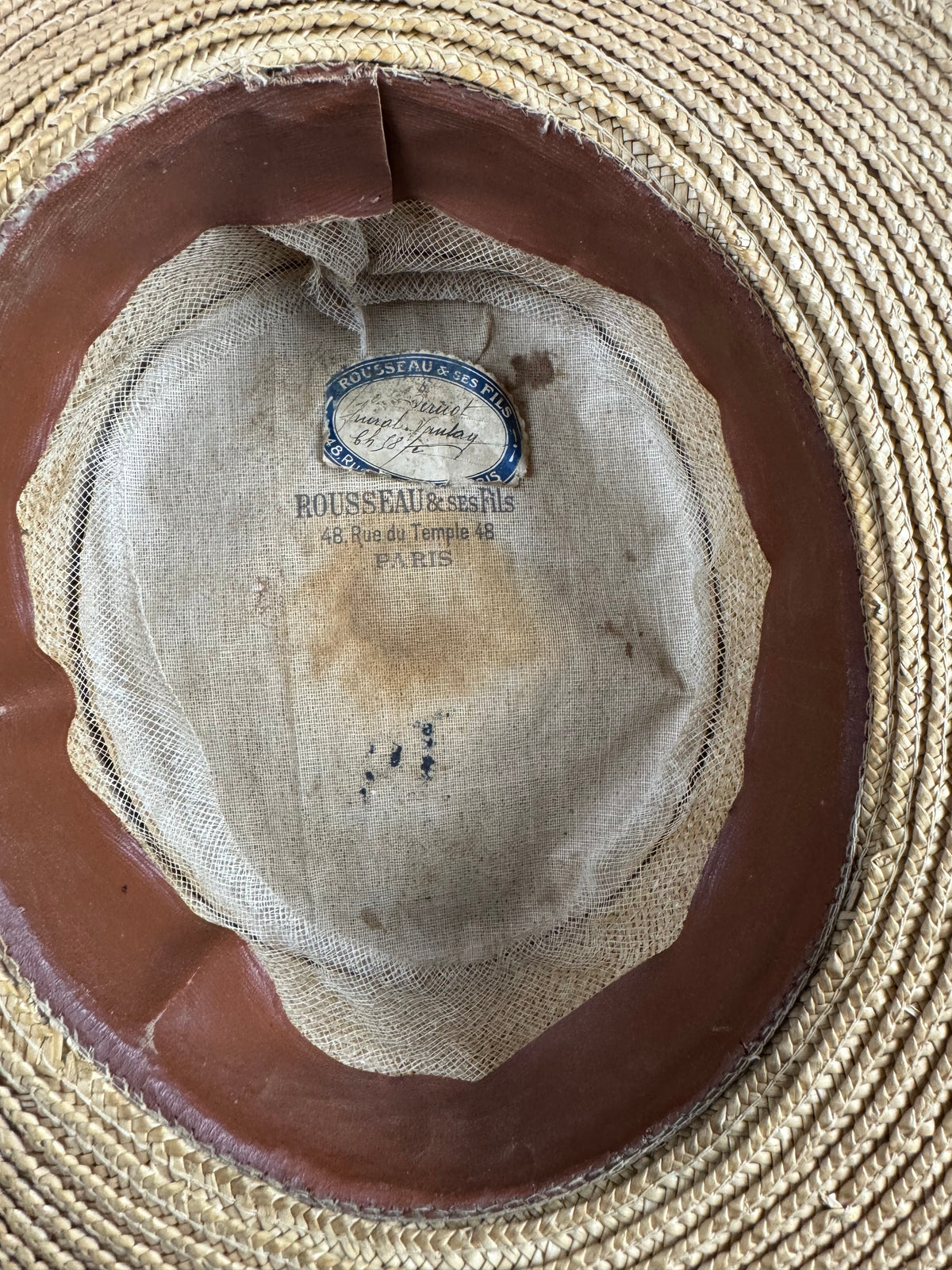 Antique French Men’s Straw Hat, ca. 1905 – Rousseu & ses Fils Paris