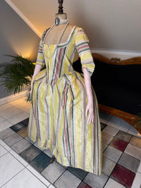 Striped silk 18th‑century dress with matching petticoat, robe à l’anglaise
